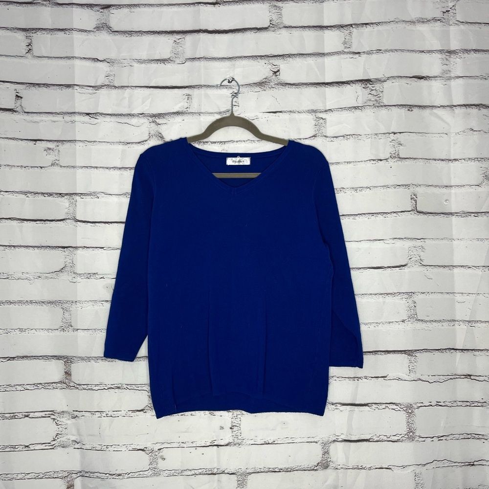 Dressbarn Blue V-Neck Pullover Sweater Large Soft Lightweight Knit Women’s Top